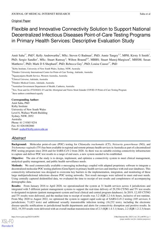 Flexible and Innovative Connectivity Solution to Support National Decentralized Infectious Diseases Point-of-Care Testing Programs in Primary Health Services: Descriptive Evaluation Study