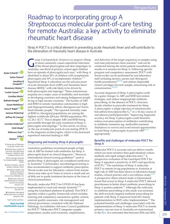 Roadmap to incorporating group A Streptococcus molecular point‐of‐care testing for remote Australia: a key activity to eliminate rheumatic heart disease